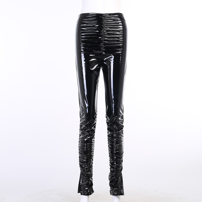 tight-fitting bright color pleated leather pants NSXE38680
