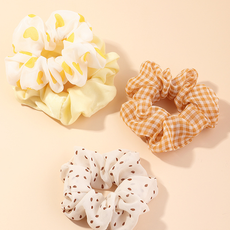 New Solid Color Love Hair Circle Polka Dot Plaid Large Intestine Circle Ball Head Wholesale display picture 4