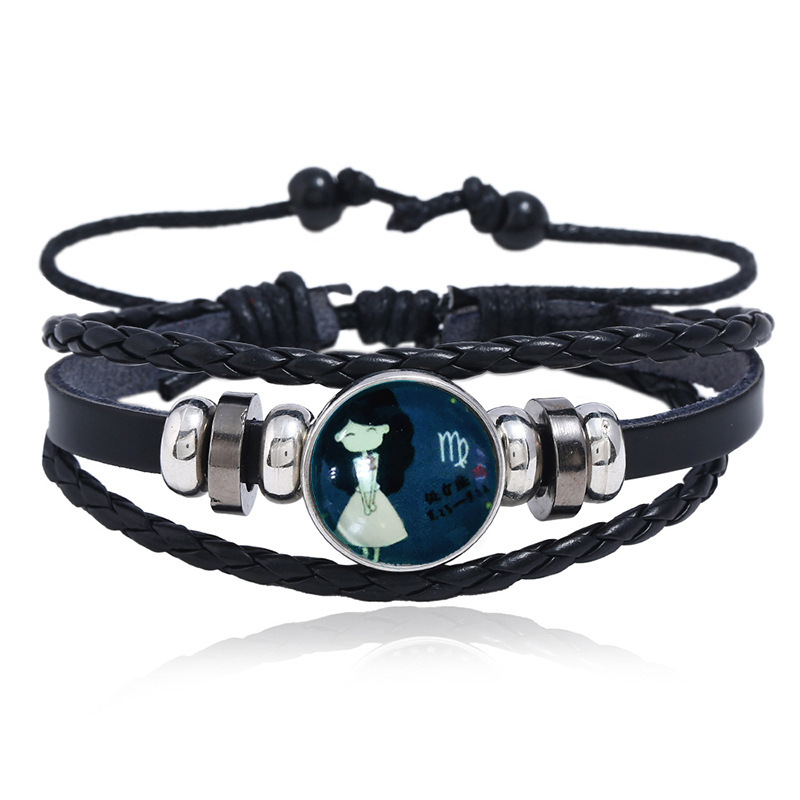 Luminous Gemstone Woven Korea Twelve Constellation Leather Bracelet Nihaojewelry display picture 3