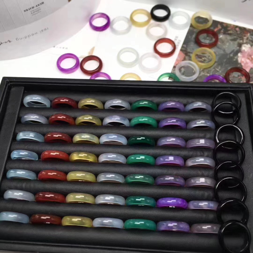 工厂批发 天然玉髓指环 颜色多彩料子细腻表面光滑 DIY文玩配饰|ms