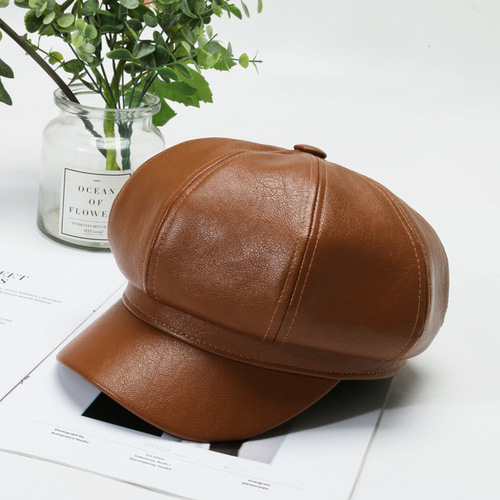 Beanie autumn winter British leather octagonal hat duckbill hat Korean trendy versatile artist hat Korean version Bumblebee felt hat