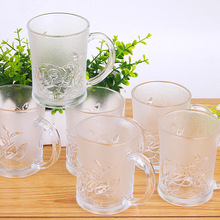 玫瑰杯六件套磨砂玻璃杯带把手透明茶杯玫瑰对杯两件套礼品装批发