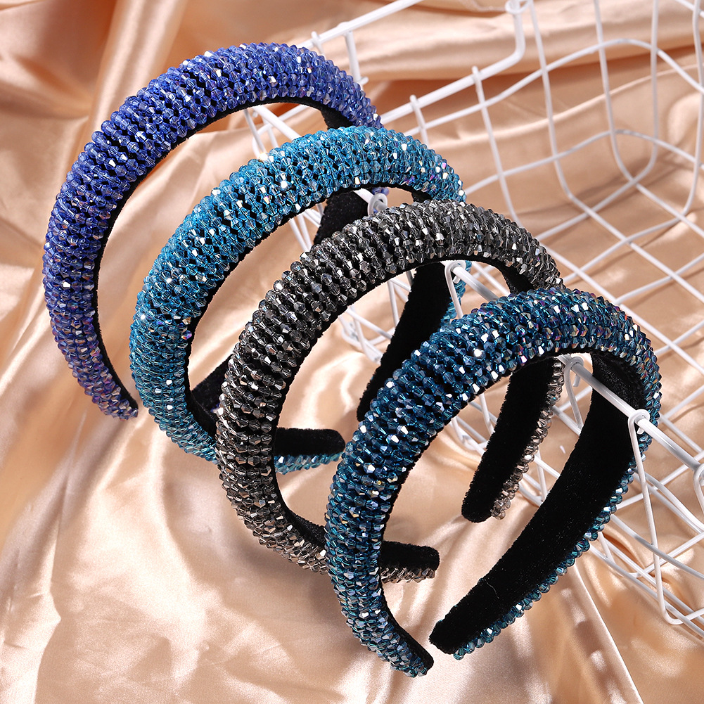 Hot Selling Fashion Beaded Winding Crystal Beads Temperament Sponge Headband display picture 3