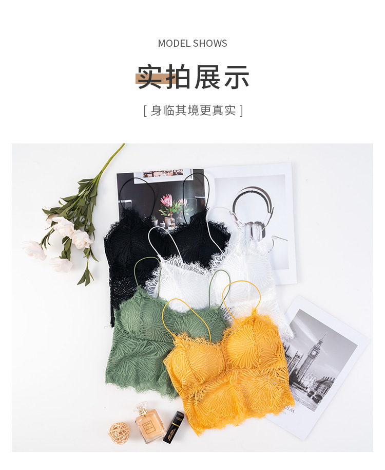 Summer new collection: Slim shoulder strap, eyelash, lace, beautiful back wrap, no steel ring, chest pad, base layer, halter top, women's strapless top detail image 9