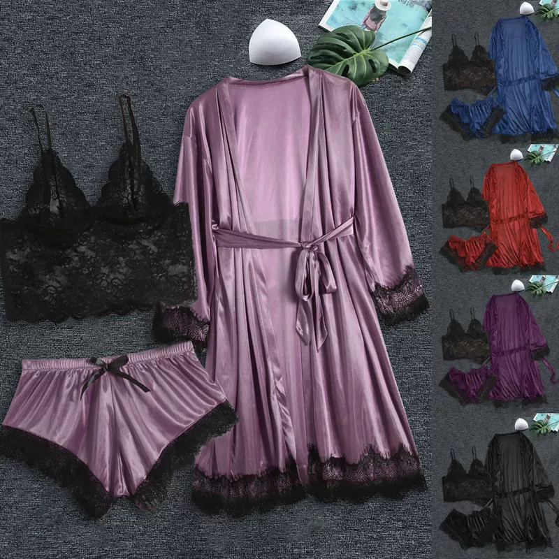 (Cross-border trading), lace underwear, set, bathrobe, 3 piece set, lifting effect