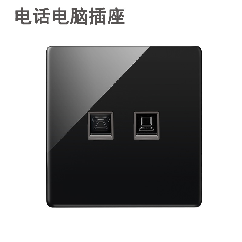 Lingsong interruptor de vidrio socket espejo negro 86 tipo panel de Interruptor táctil inteligente de cinco agujeros fábrica al por mayor