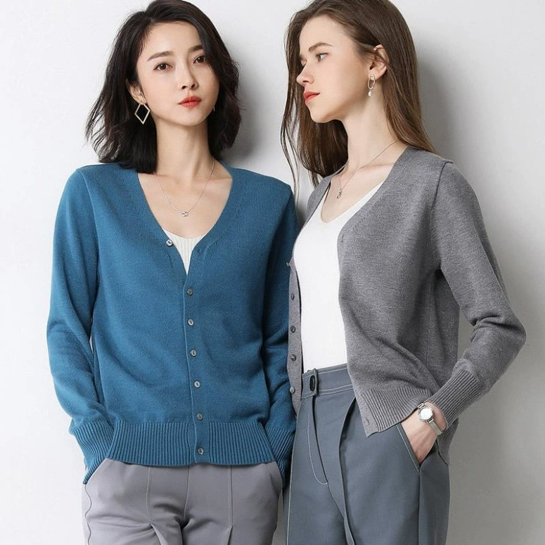 Spring soft long-sleeve, cardigan, sweater, jacket, V-neckline, oversize