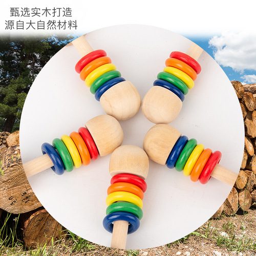 Wooden baby rattle hand held wooden rattle baby educational early education wooden toy cross-border wholesale