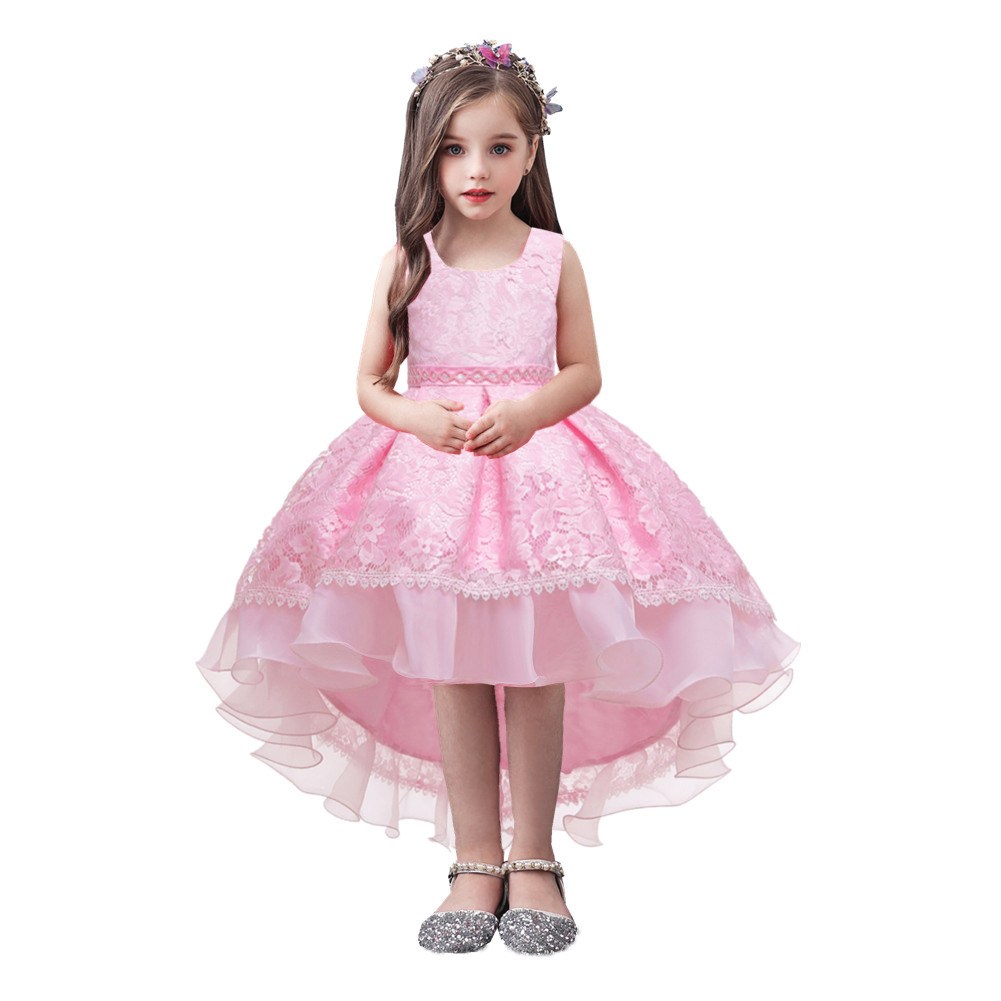 thumbnail image 5 of Vestido de cola para niños, sin mangas, de encaje, de color sólido, para niñas grandes, vestido de princesa para actuación en el escenario, 5 of 6
