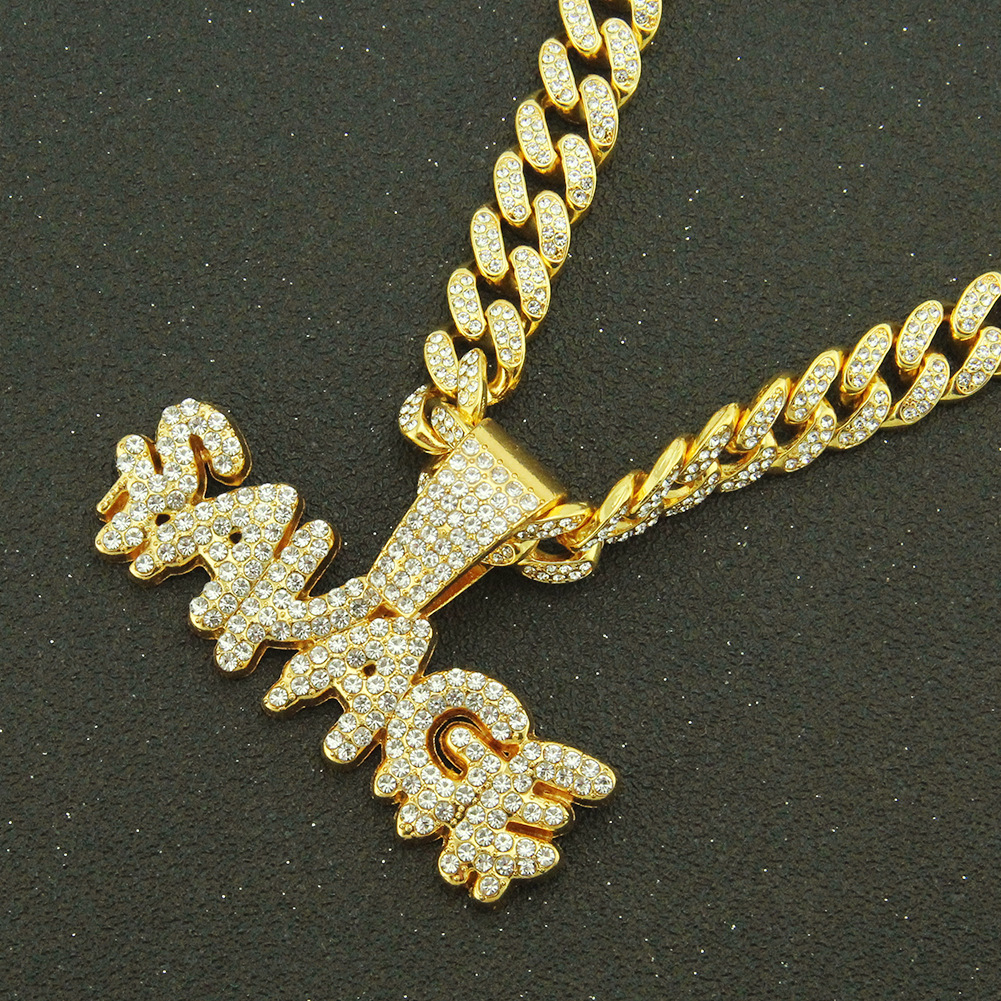 hip-hop menu0027s trend jewelry full of diamond stitching letters pendant Cuban chain necklace