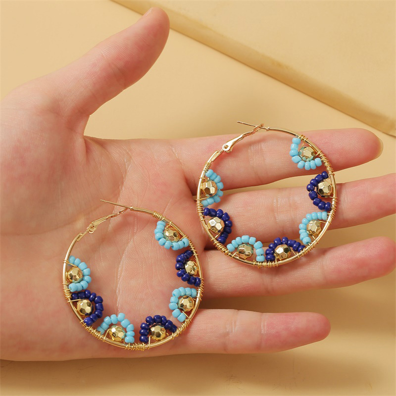 Personality Geometric Round Hand-woven Rice Bead Earrings Personality Exaggerated Ear Ring Jewelry Wholesale Nihaojewelry display picture 3