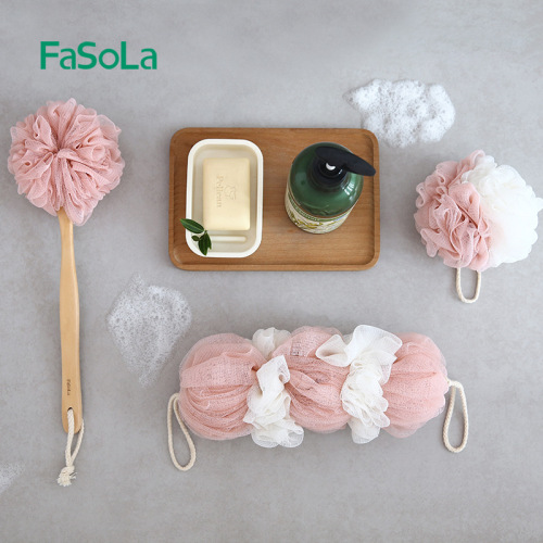 Fasola Long Handle Shower Ball Cute Bath Flowers Soft Sponge Bubble Scrub Bar Bath Supplies Bath Ball Bath Flowers