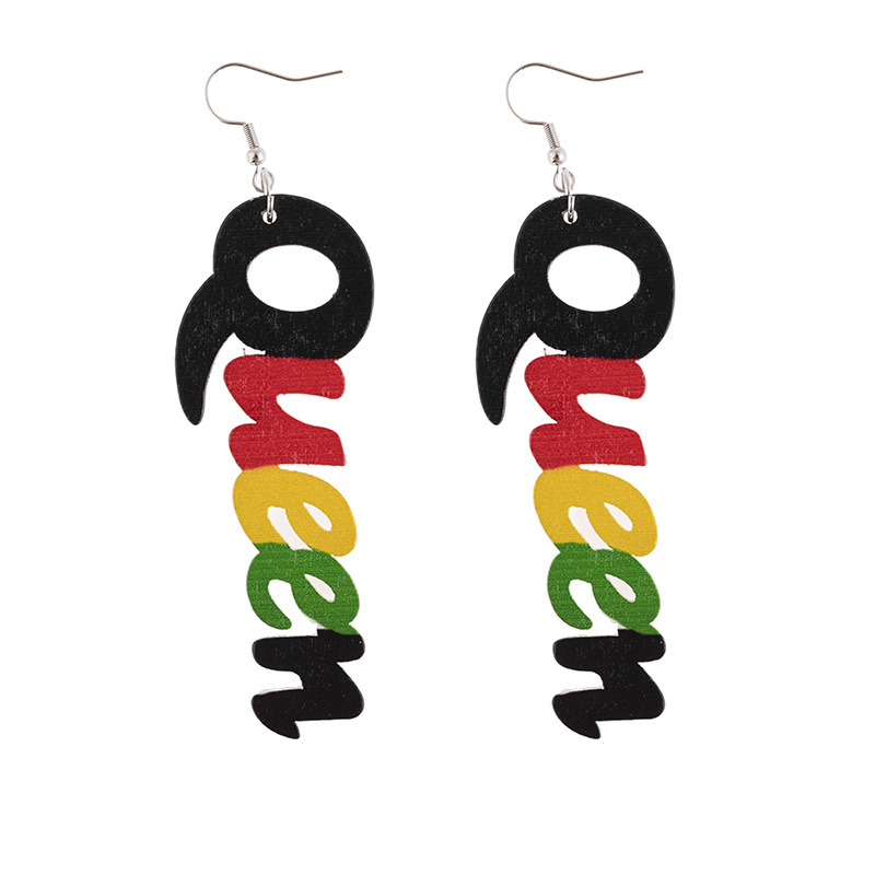 Cross-border Amazon African-style wooden round printed earrings European and American creative fashion earrings
