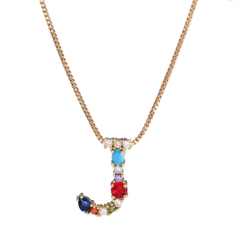 Necklace Clavicle Chain Micro Inlaid Color Zircon 26 Letter Necklace For Women display picture 17