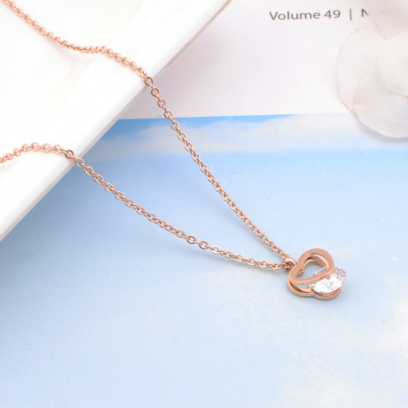 Elegant Heart Shape Titanium Steel Zircon Pendant Necklace In Bulk display picture 2