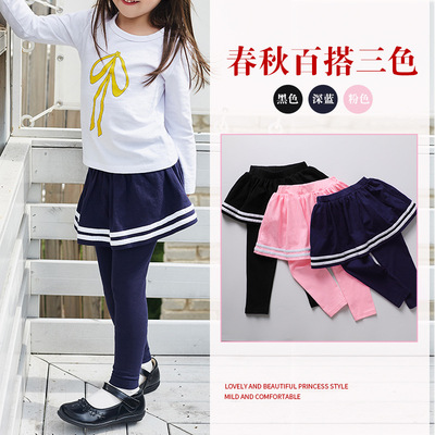 儿童打底裙裤百搭假两件长裤子外穿百褶裤裙韩版女童打底裤