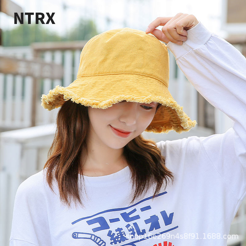 NTRX 破边渔夫帽女大头围ins风韩版夏季薄遮阳毛边防晒大号显脸小