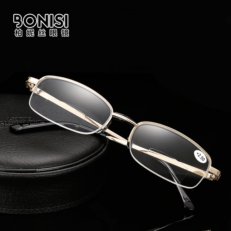 看远看近两用功能眼镜双光老花镜金属半框吊丝老光眼镜高清树脂镜