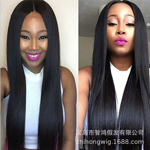New European and American fashionable wigs for women, summer African black wigs for women, medium-parted long straight hair, limited time hair delivery website