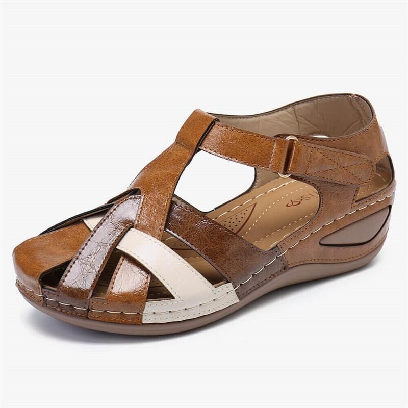 Cross-border Amazon export women's shoes 2020 Summer new style European and American retro round-toe wedge heel cross-buckle women's sandals undefined