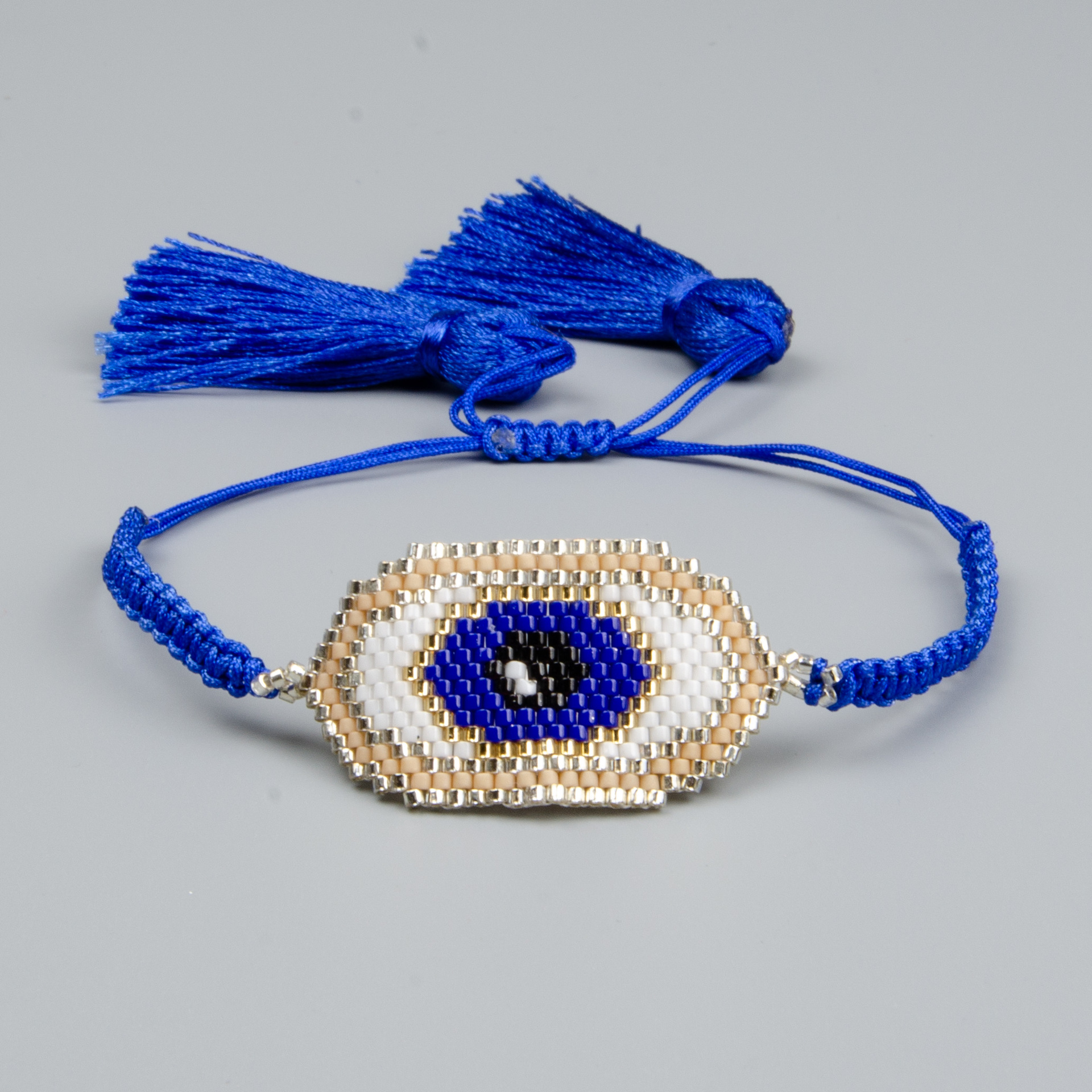Rice Beads Woven Turkish Blue Eyes Ethnic Style Stacking Tassel Bracelet display picture 4