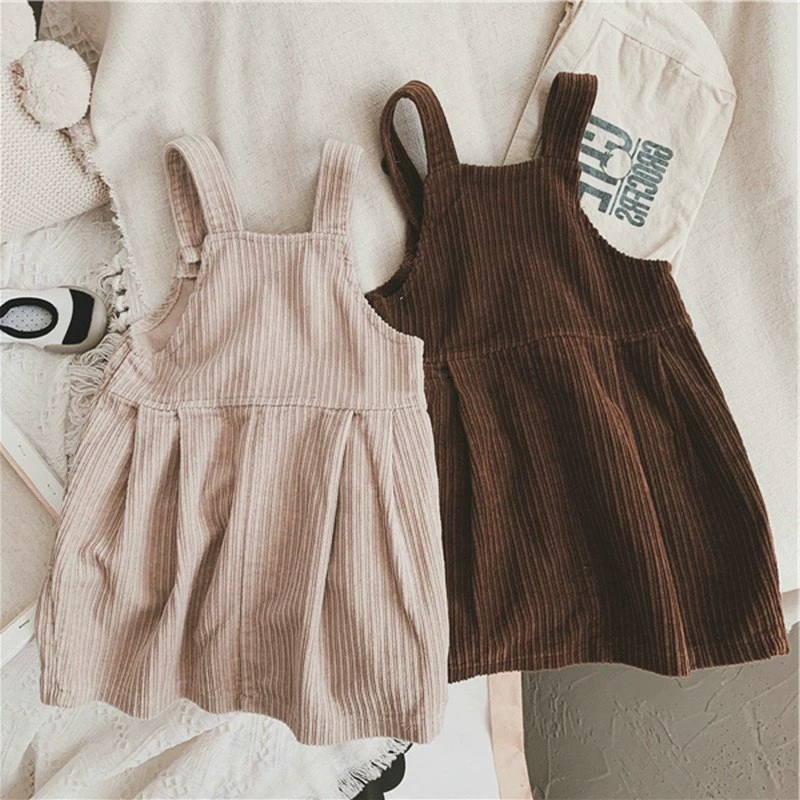 Corduroy Pinafore Dress for Kids, Body-Friendly Vest Style, Autumn Sleeveless, Sizes 95–130 cm