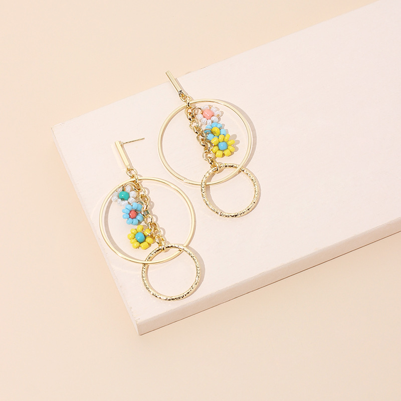 12g Weight Earrings Classification Wedding, Travel, Birthday, Festival Occasion Women'S Gender Gold Color Big Circle Ring Rice Bead Flower Geometric Earrings 4