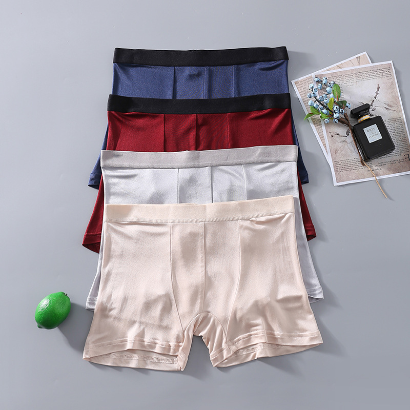 Foreign Trade Tail Single Simple Men's Boxers High-grade Silk Mid-waist Men's Underwear Knitted Silk Loose Shorts