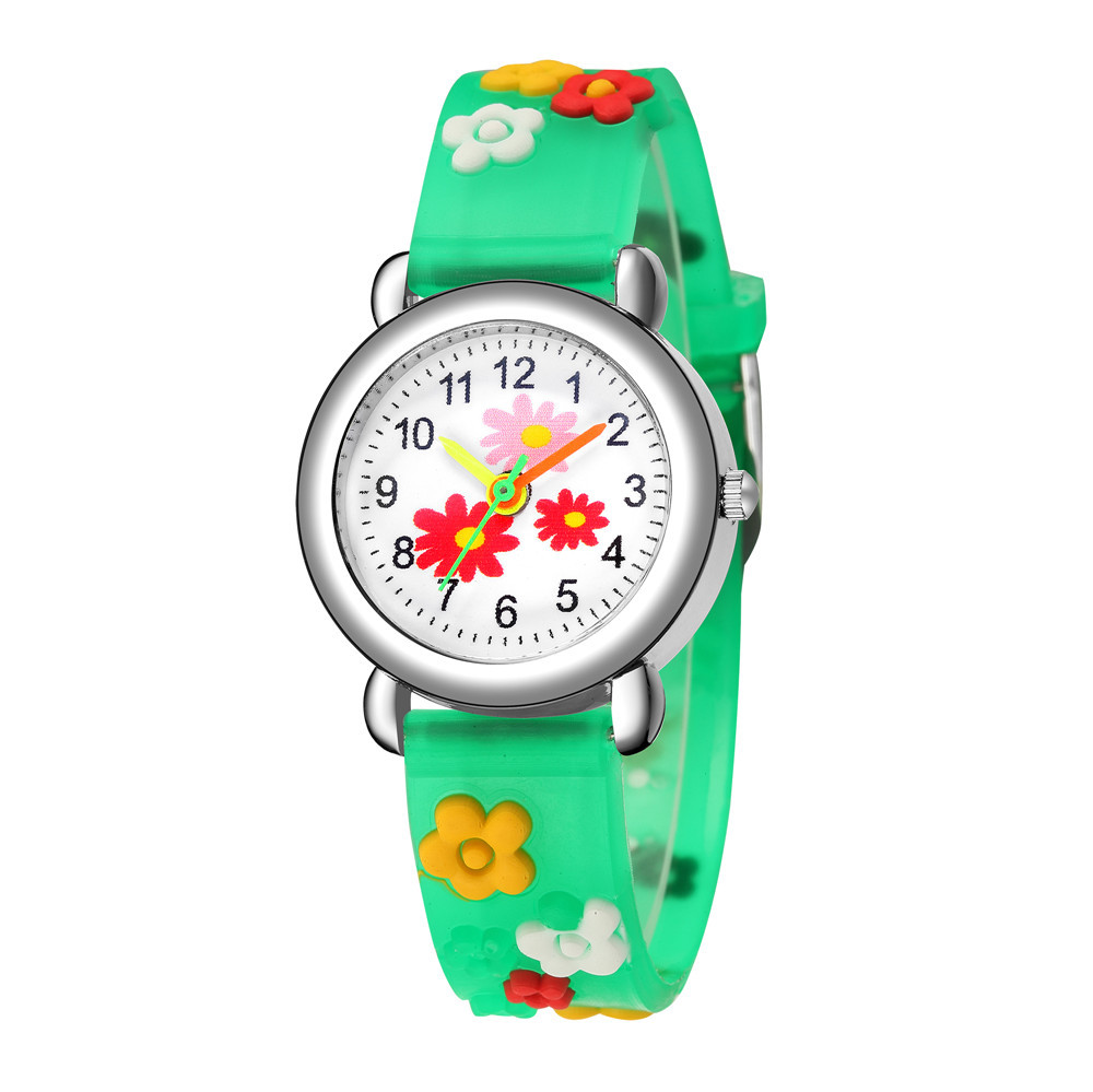 Reloj de dibujos animados para nios reloj de estudiante de banda de plstico cncavo en relieve lindo reloj de regalo de patrn de florespicture1