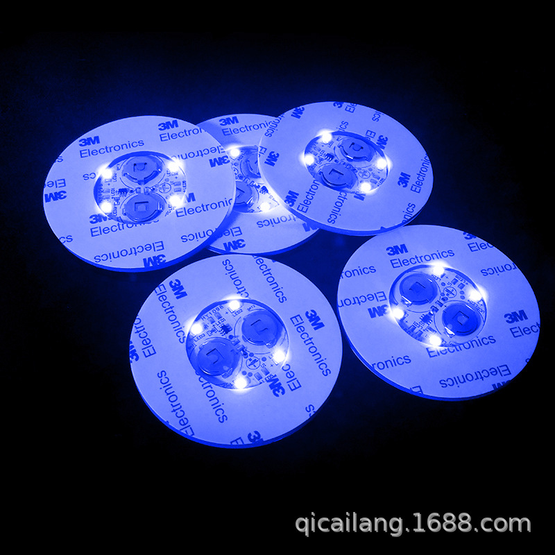 厂家批发闪光瓶贴 新款LED超薄发光杯贴 酒瓶贴闪光杯垫 (