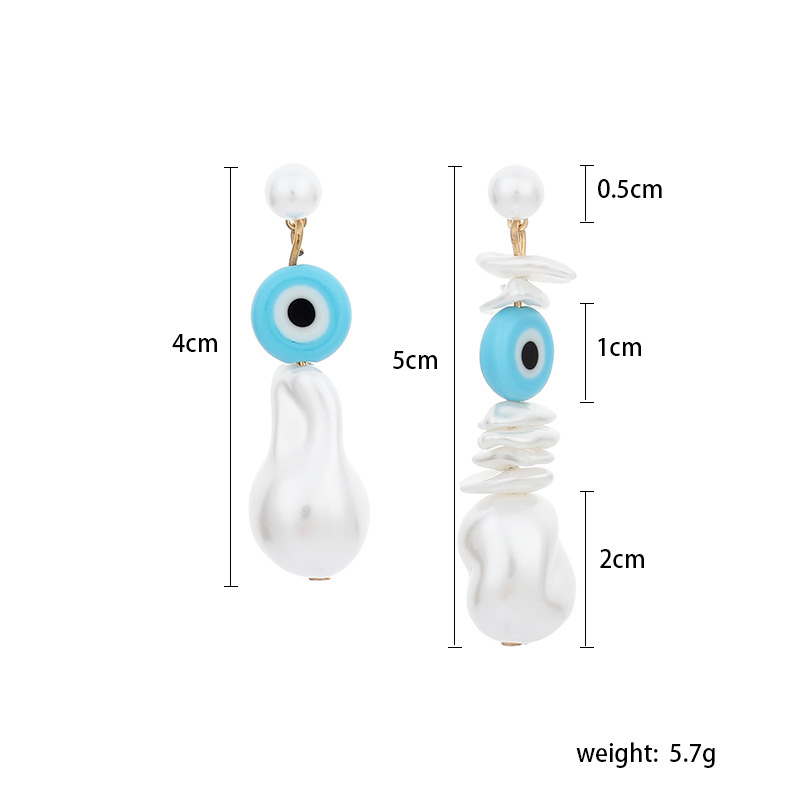 6g Weight No Inlaid Inlay Material Earrings Classification Wedding, Travel, Birthday, Festival Occasion Women'S Gender Devil's Eye Tassel Pearl Asymmetrical Earrings 无