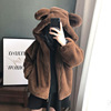 leather and fur thickening Hair Plush lovely Hooded brown Little Bear Ears Rabbit hair have cash less than that is registered in the accounts zipper coat