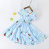 Summer new girl Zhong children's cotton and silk short sleeve dress three -layer skirt button cake skirt wholesale