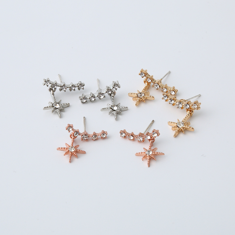 Fashion Golden Simple S925 Silver Needle Earrings Alloy Earring Exquisite Geometric Diamond-studded Snowflake Earrings Wholesale Nihaojewelry display picture 5