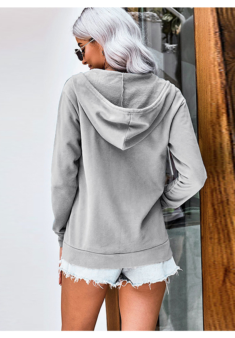 cardigan long-sleeved pure color hooded pocket zipper women s sweater  NSSI2385