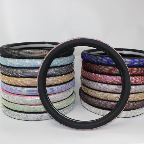 Water Diamond Steering Wheel Cover Car Interior Diamond-embellished with Drilled Stones Women's Car Decorative Accessories Universal Type