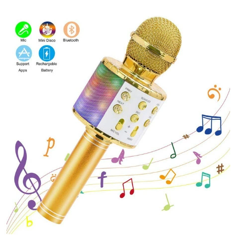 Wireless Karaoke Microphone Handheld Portable Speaker Home KTV Player with Dancing LED Lights Record Function for Kids Gifts