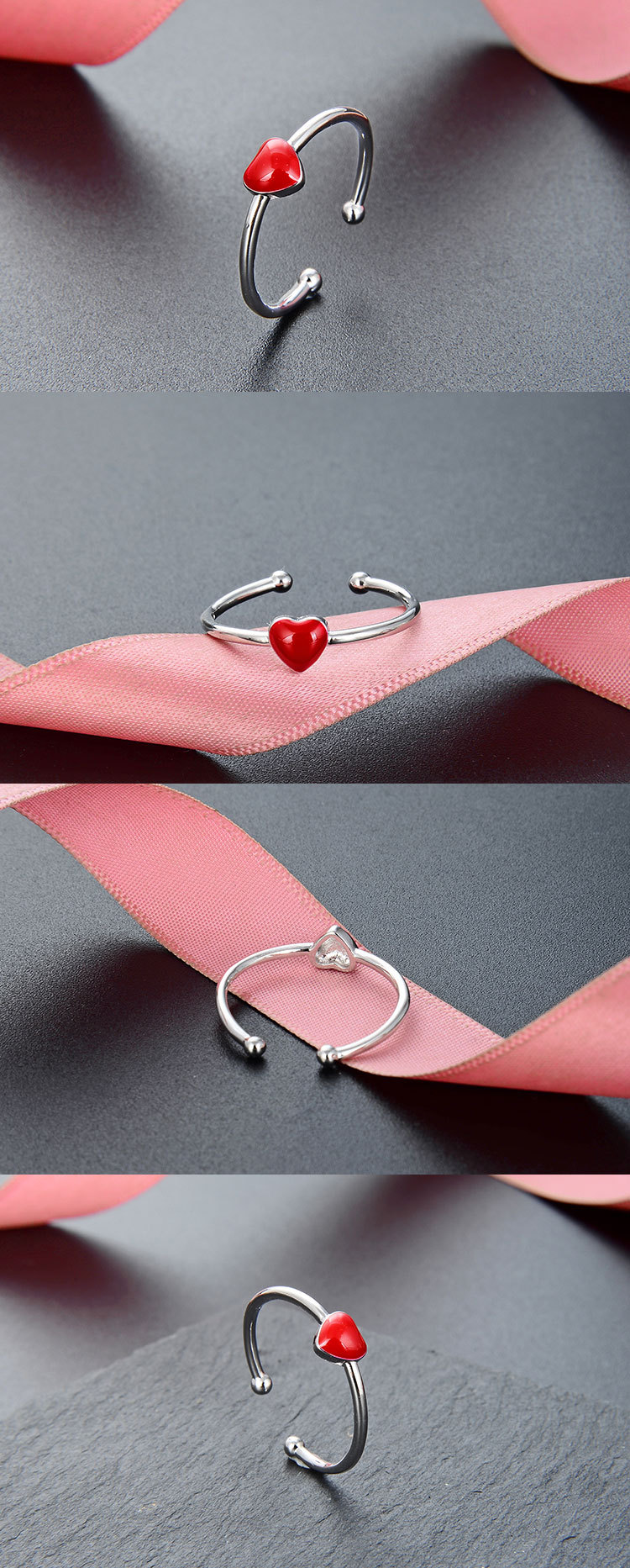 s925 silver Korean style simple oil drop oil heart opening adjustable ringpicture1