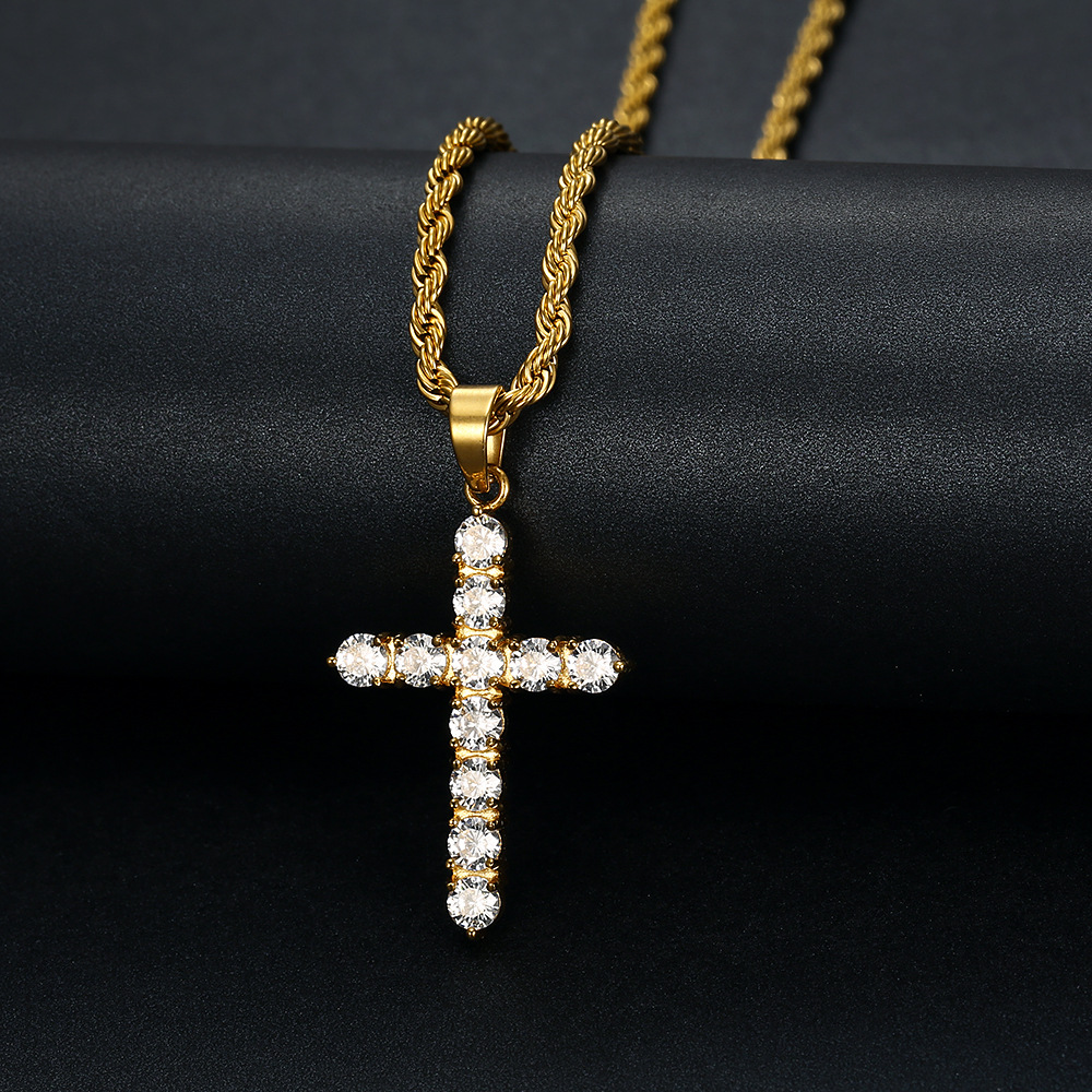 15g Weight Pendant, Chain Jewelry Making Type Artificial Gemstones Inlay Material Hip-hop Cross Titanium Steel Inlay Artificial Gemstones Men's Pendant Necklace