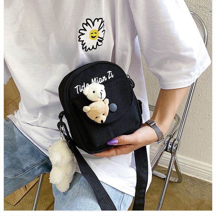Korean version of Instagram, Japanese style Harajuku, cute and soft girl, with a unique vintage look, girl canvas single-shoulder small crossbody bag, female student undefined