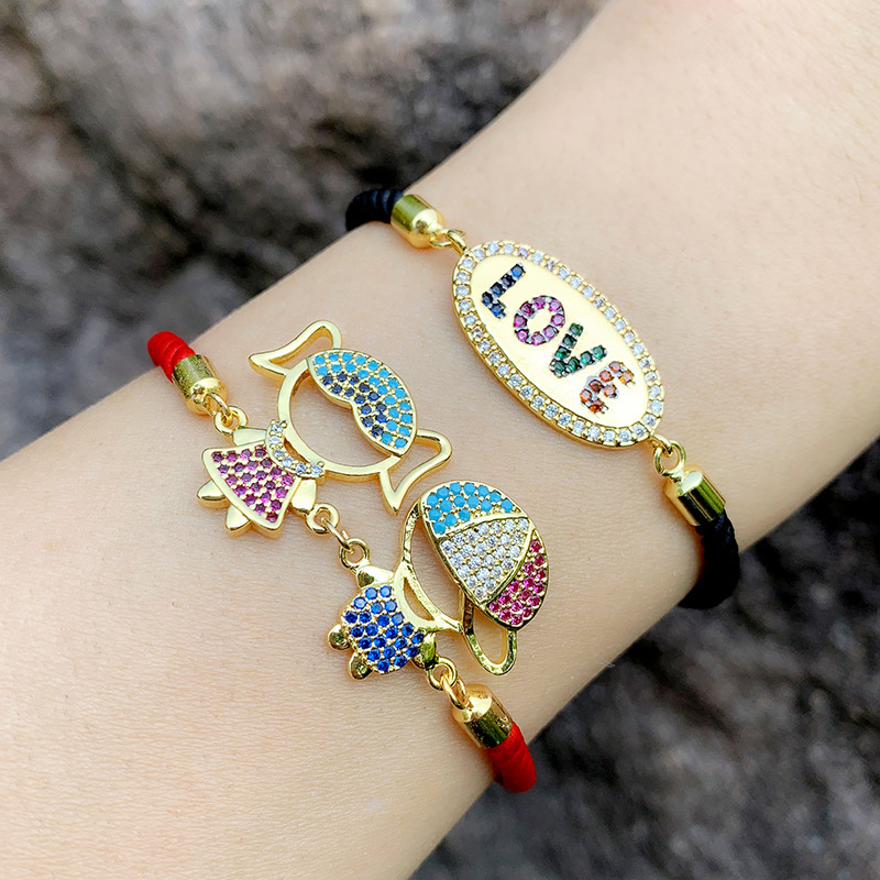 Bracelet japanisches und koreanisches Paar Armband Jungen und Mdchen Armband eingelegt mit farbigen Diamanten Liebe rotes Seil Armband brc18picture3