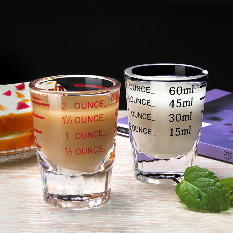 高白料加厚条纹安士杯刻度杯60ml烘焙玻璃量杯可定制LOGO