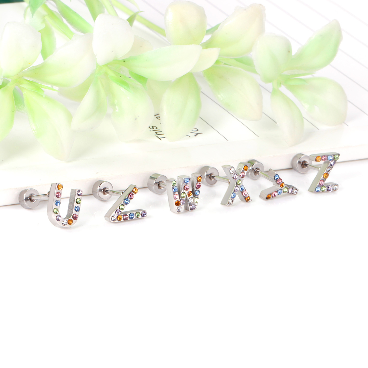 Fashion Letter Stainless Steel Inlay Zircon Ear Studs 1 Pair display picture 71