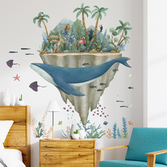 Removable Wall Sticker Whale Ocean Animal Cartoon Creative Self-Adhesive Bathroom Waterproof Nordic INS Style Bedroom Dormitory