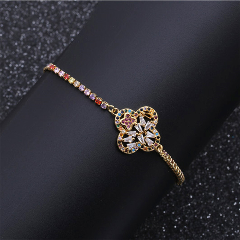 Bijoux De Mode Cuivre Micro Incrustation Fleur De Zirconium Bracelet Réglable En Gros Nihaojewelry display picture 2