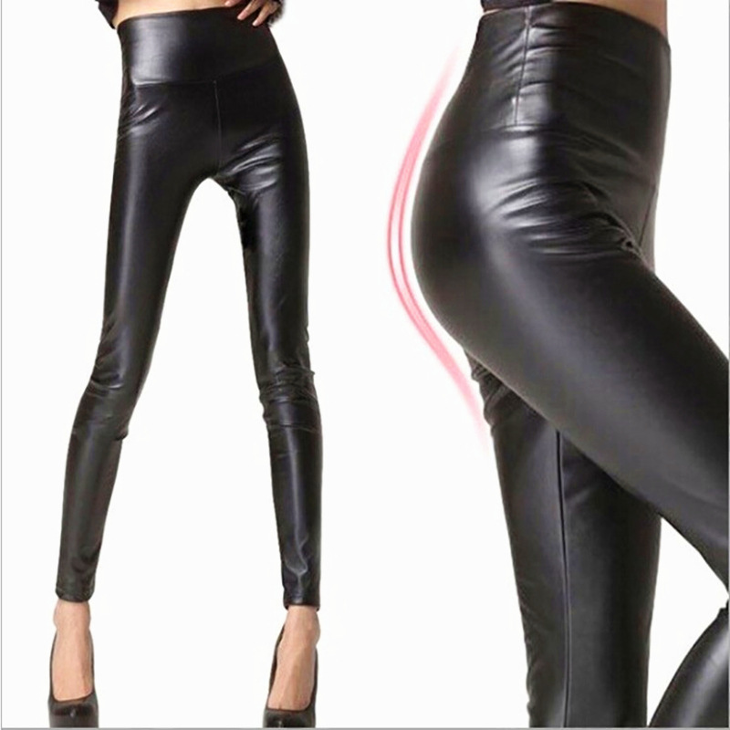 Thin Matte Traceless Leather Pants Women's High Waist Wear Imitation Leather Leggings Spring And Autumn Elastic Slim Fit Leggings Trousers