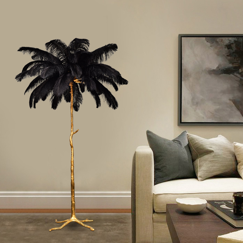 Spot Resin Feather Floor Lamp Living Room Bedroom Bedside Atmosphere Lamp Ins Wind Nordic Ostrich Hair Floor Lamp