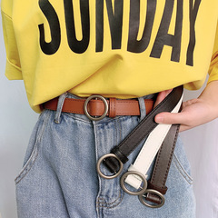 Non-hole round buckle belt for women Korean version versatile chic simple retro BF style ins personalized trendy student belt