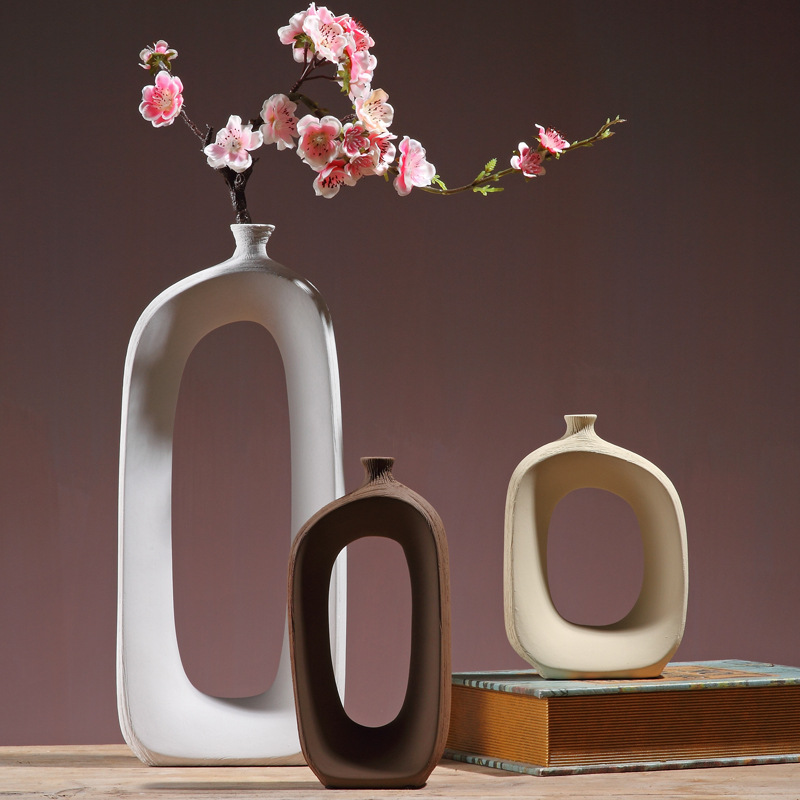 现货供应工艺品创意摆件陶瓷花瓶三件套北欧装饰新中式家具摆件