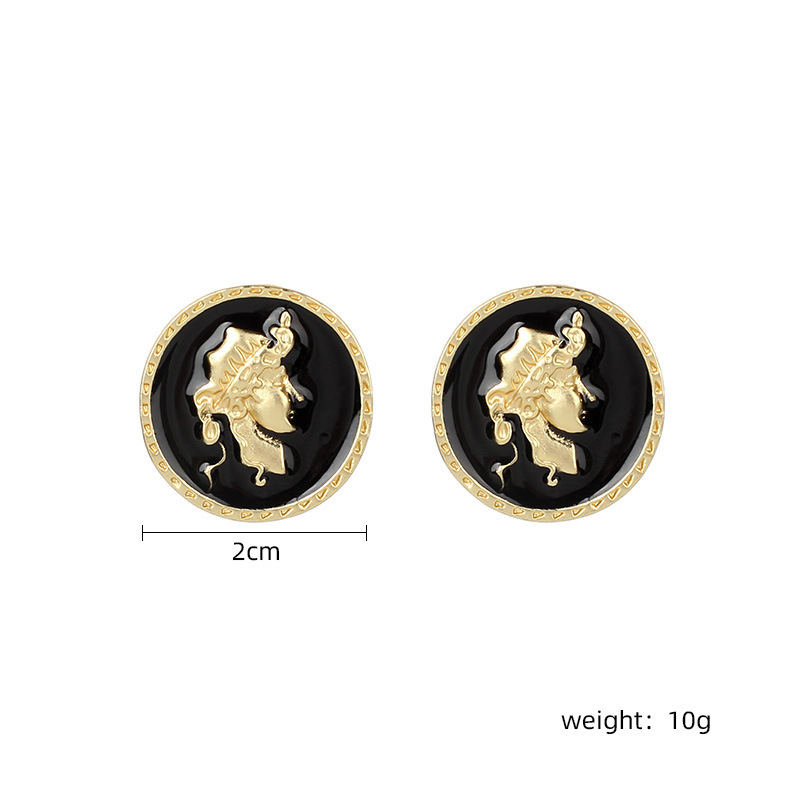 10g Weight Earrings Classification Wedding, Travel Occasion Alloy Material Women'S Gender Fashion Style Gold Color Retro Baroque Style Earrings Portrait Coin Alloy Earrings Fashion Minimalist Button Earrings Wholesale Nihaojewelry 无